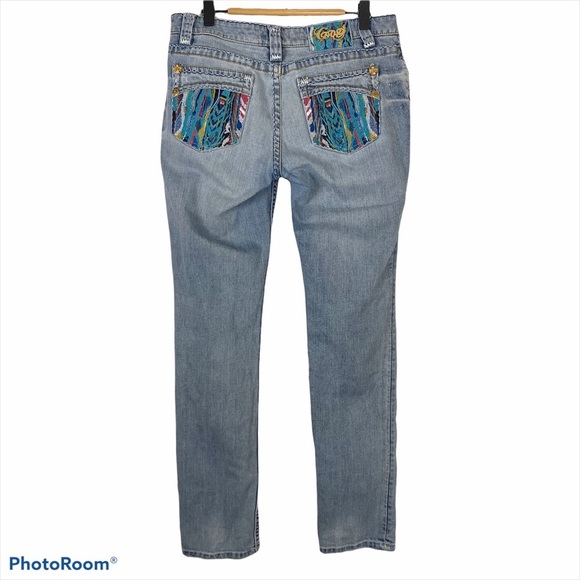 COOGI Vintage Light Wash Embroidered Pocket Distressed Straight Jeans 5/6 - Picture 2 of 15